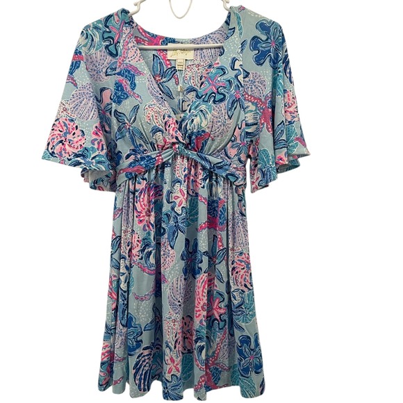 Lilly Pulitzer Flutter Sleeve XXS Minka Print Skirted Romper Dress Bahamas Beach - Picture 3 of 9